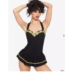 Harry Potter Hufflepuff Black and Yellow Plaid Women's Bustier swimsuit skirt L